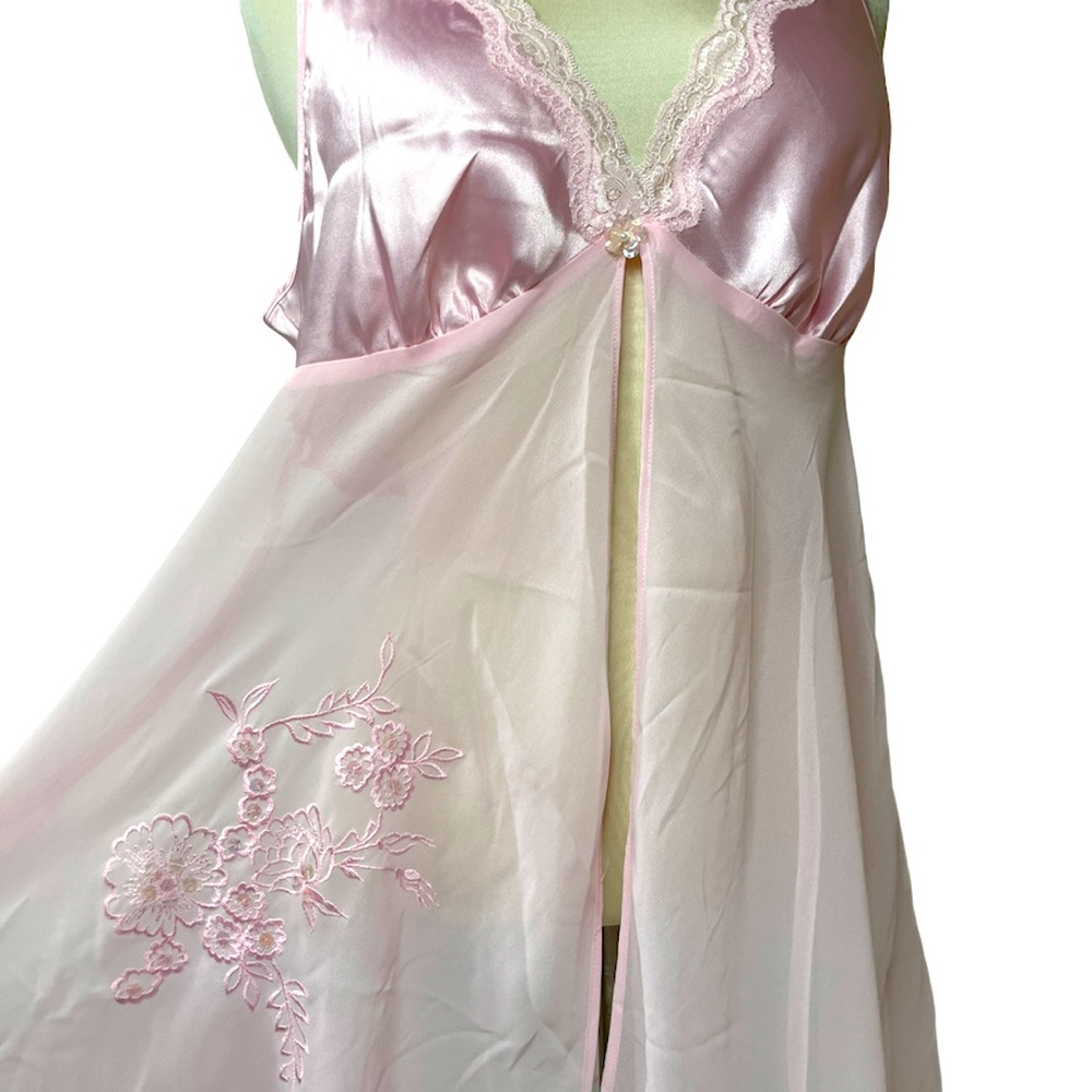 Sexy Silk Babydoll Nighty Romantic Sequins Embroidered Pink 80s 90s Y2K Lingerie - Picture 9 of 16